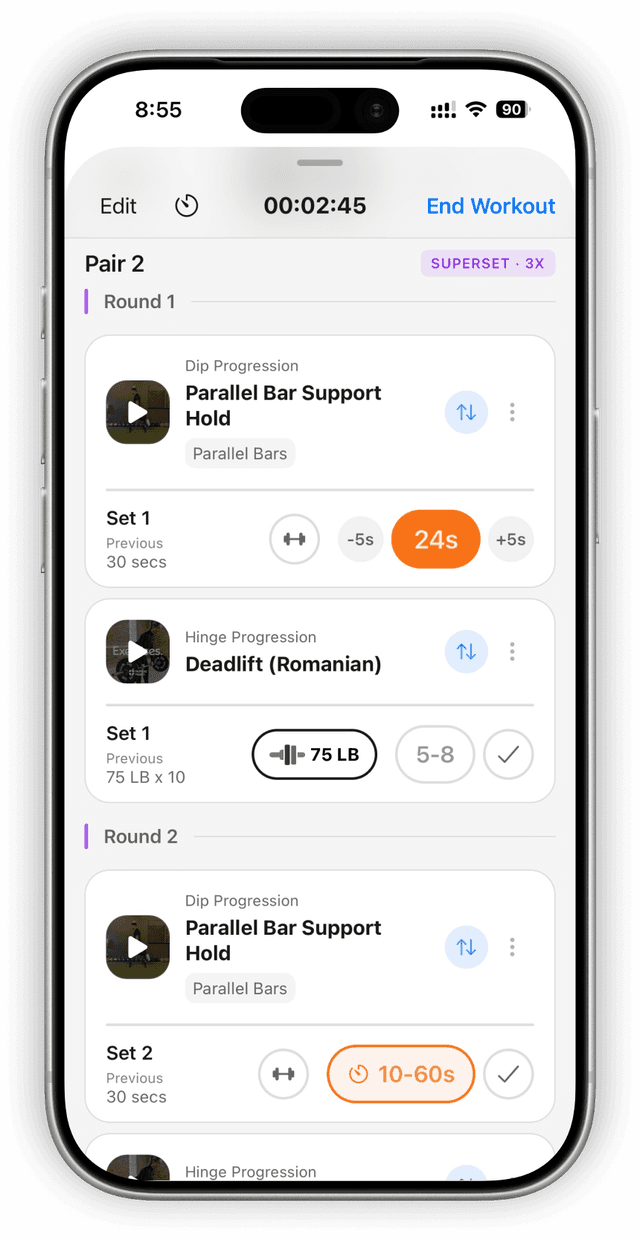 Fast workout logging