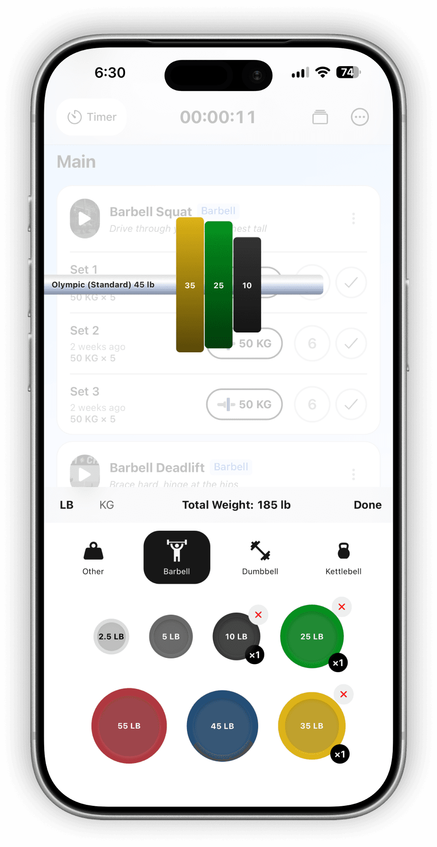Fitloop barbell logging with built-in plate calculator