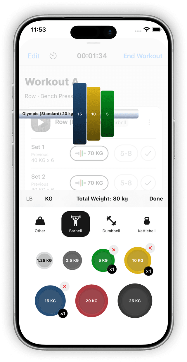 Fitloop plate calculator and barbell workout logging
